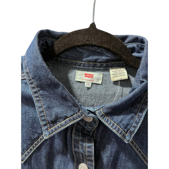 Levi's NWT Western Dark Wash Denim Jean Button Down Shirt Size Small Blue Rodeo - Picture 2 of 6